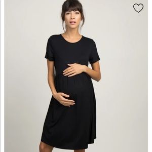 Pink blush crochet trim maternity dress black